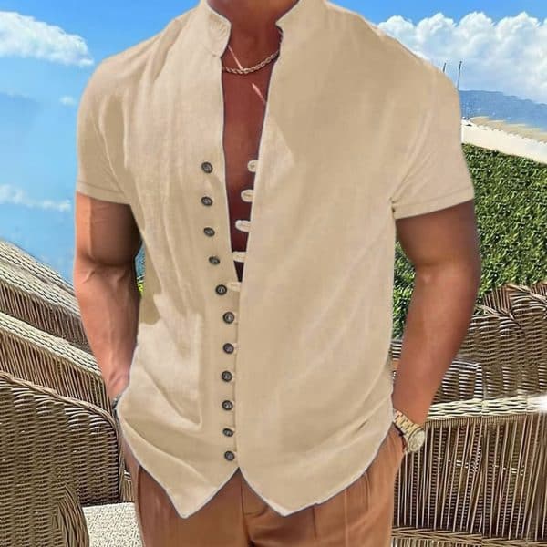 Men’s Vintage Cotton Linen Collar Short-sleeved Shirt