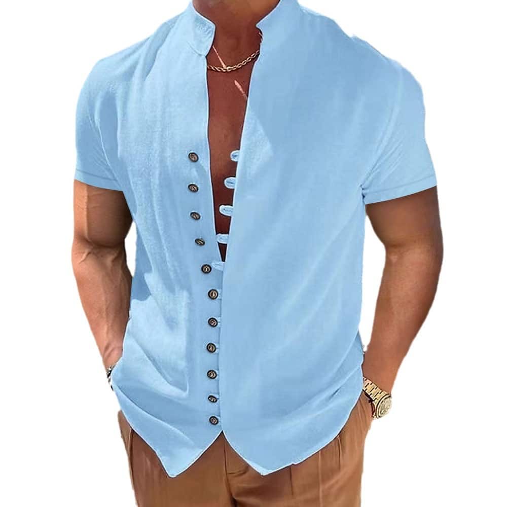 Men’s Vintage Cotton Linen Collar Short-sleeved Shirt